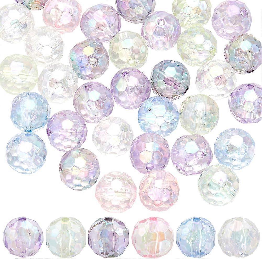 40Pcs Transparent Acrylic Beads Faceted Round Mixed Color 16mm Hole: 3mm