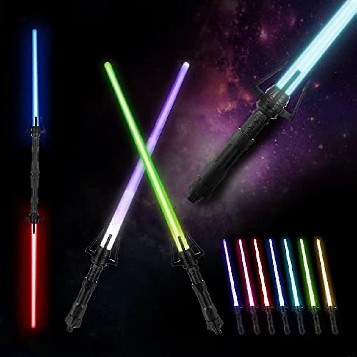 Light Sabers Børn Indtrækbart lyssværd 7 farver Led Lys sabel op med lyd 2-i-1 Fx Dueling Lyssværd Sværdlegetøj til børn Voksne Halloween Cos
