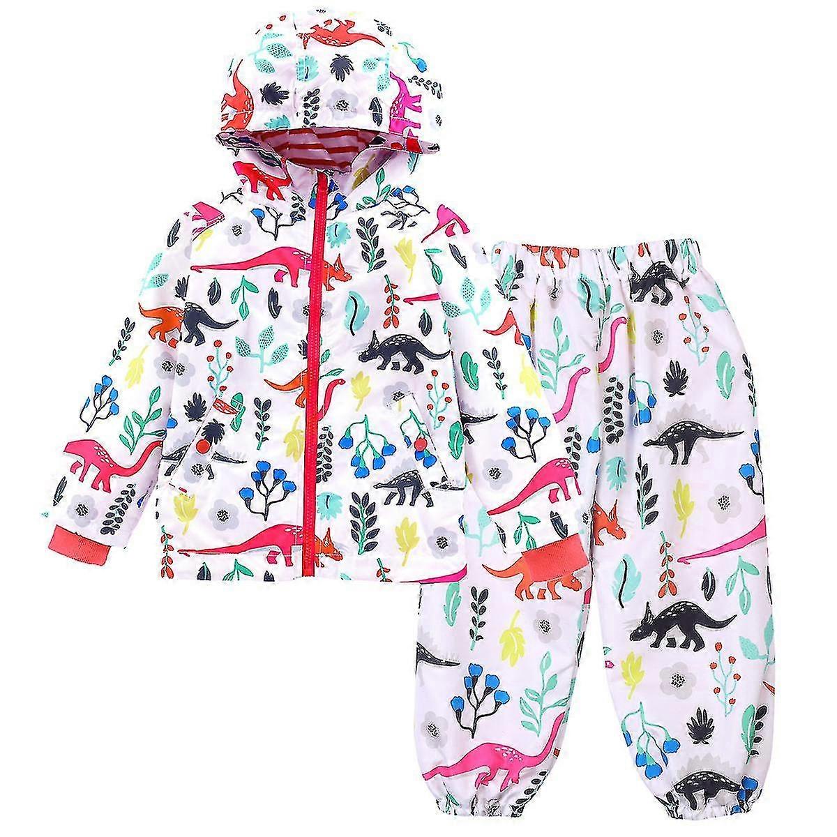 Capa de chuva impermeável jaqueta encapuzada casaco dinossauro casaco +calças terno para crianças meninos meninas