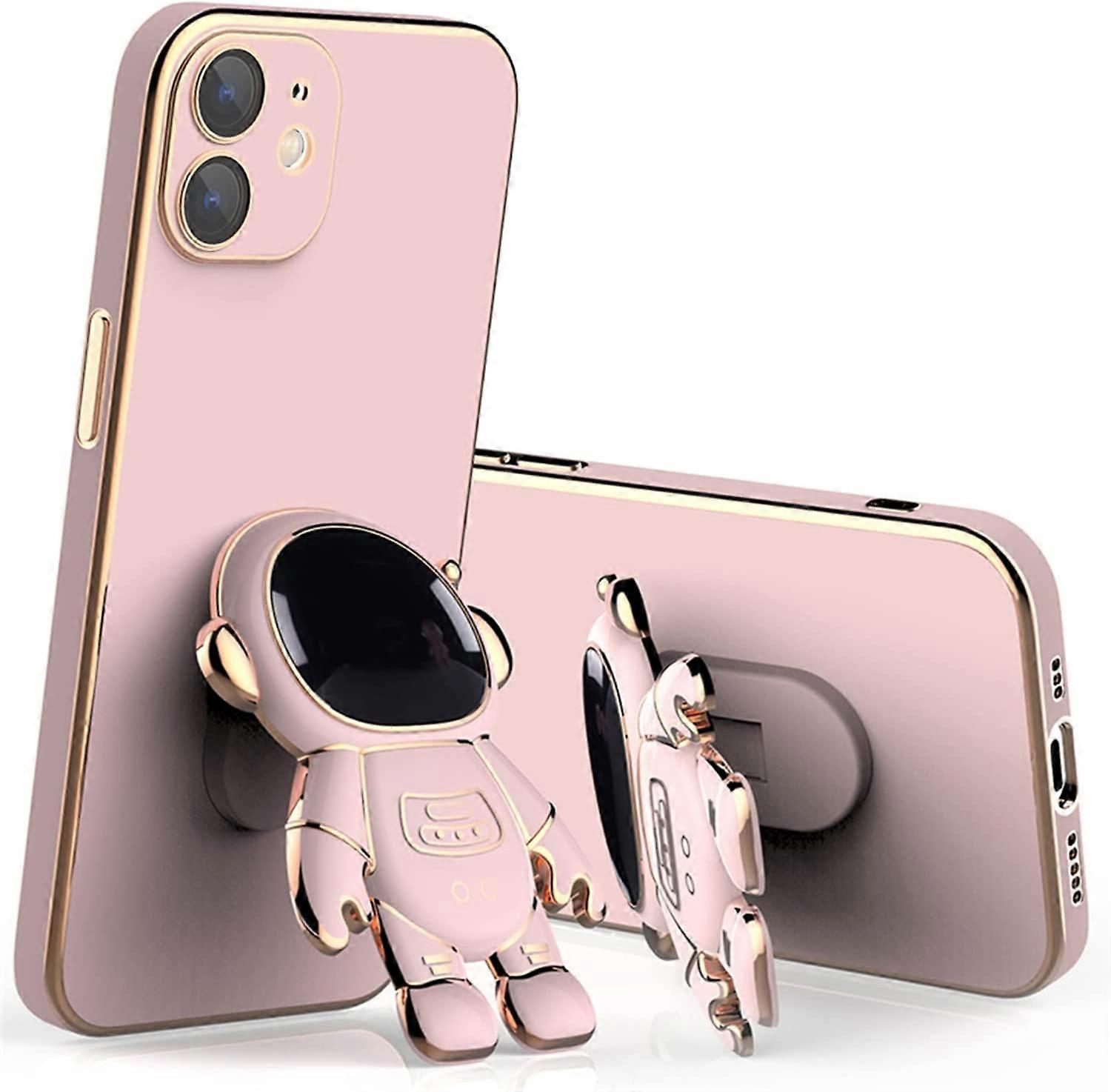 Compatible with iPhone 12 Case with Plating Cute Creative Astronaut Cartoon Pattern Holder Soft TPU Protective Slim Shockproof Case for iPhone 12-Blue