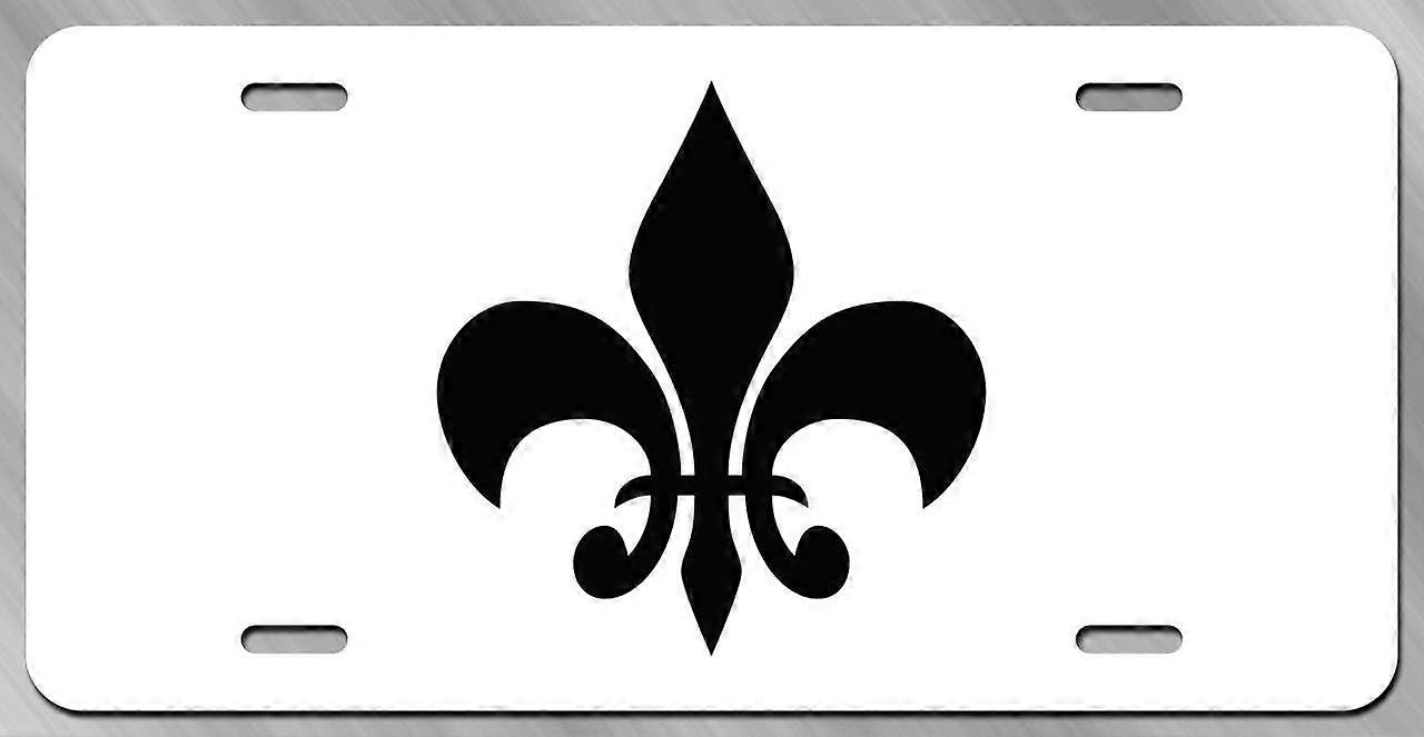 Fleur De Lis Preto Branco Placa de Licença Tag Vanity Metal | Metal impresso UV | 6 polegadas por 12 polegadas | Carro Caminhão RV Trailer Wall Shop Man Cave |