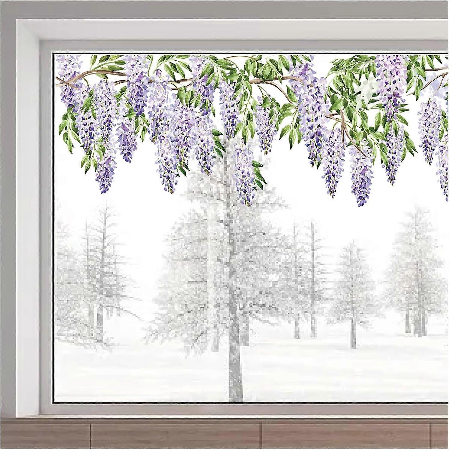 45.7x15 Inch Large Wisteria Window Clings Purple Flower Hanging Vine Branches Decals Double Sided Transparent Static Window Stickers Non Adhesive Wind