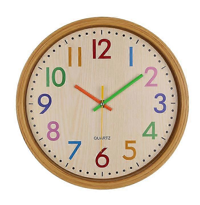12 Inch Wall Clocks Wood Grain Round Quartz Number Clock