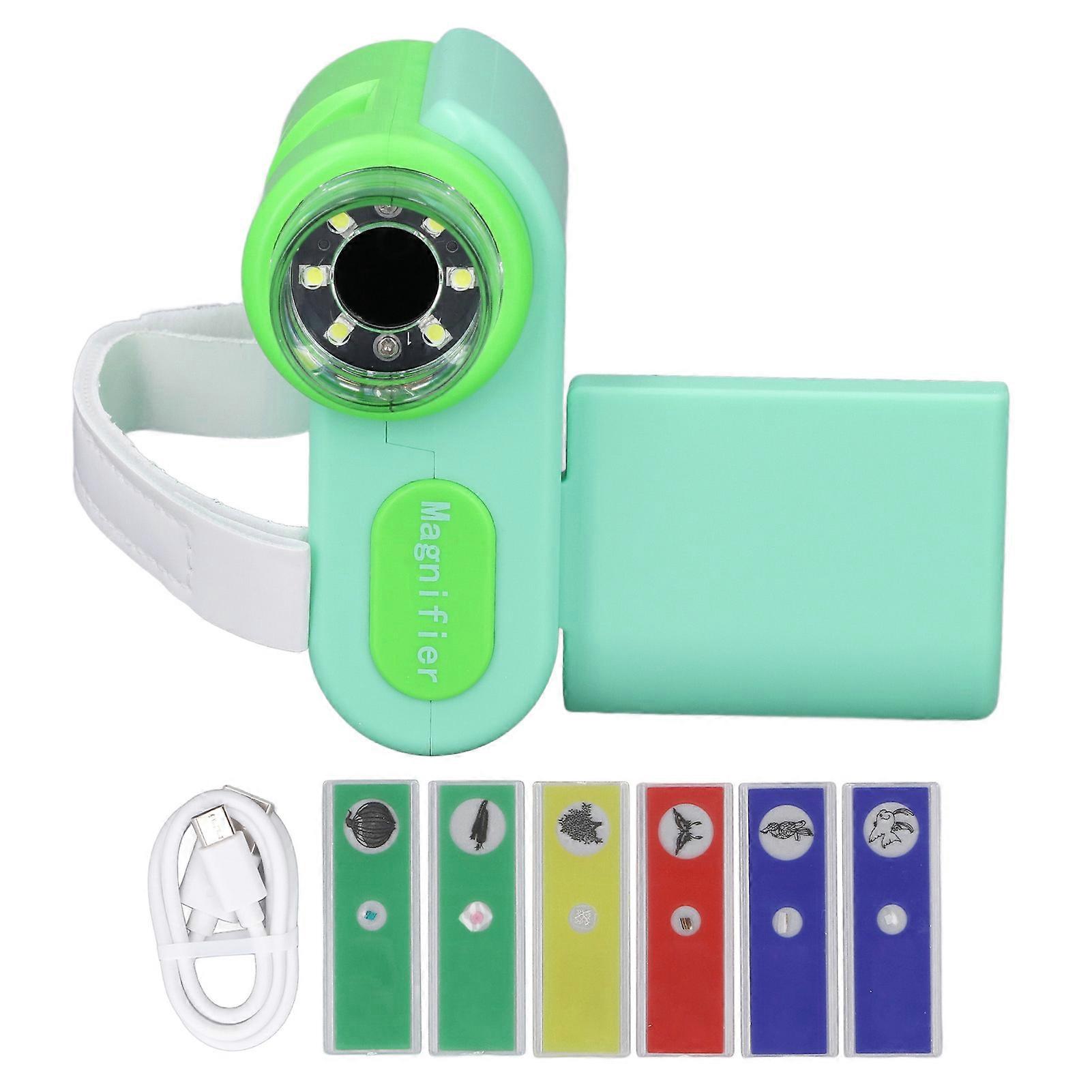 Kids Microscope 1000X Handheld Digital Microscope 2 Inch Color Display Screen Portable Pocket Microscope Educational Tool Green