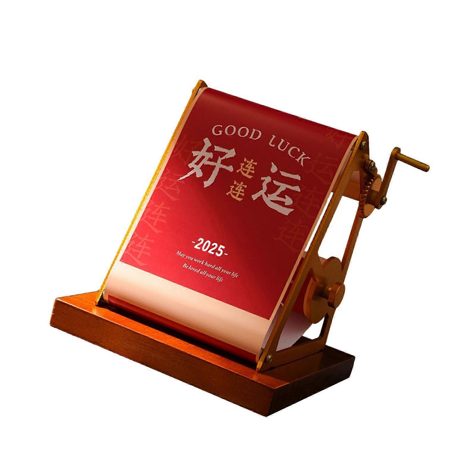 2025 Desk Calendar Hand Cranked Mechanical Calendar for Office New Year Home red