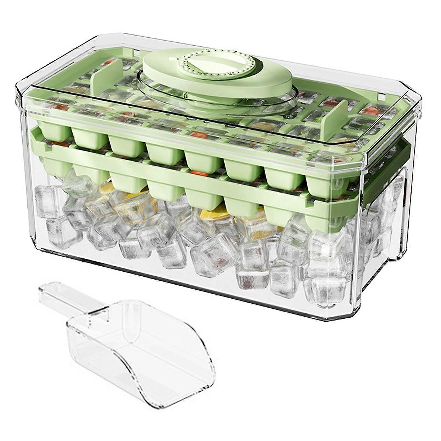 Ice Cube Mold Tray with Lid Bin Ice Scoop 32 Cavity Ice Cube Maker for Freezer Easy Release DIY Ice