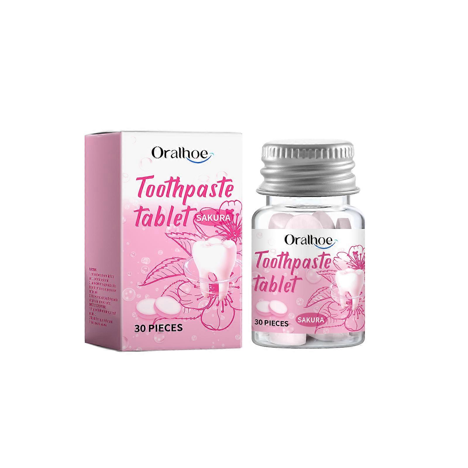 Cherry Blossom Solid Toothpaste Tablets - Deep Cleaning, Enamel Protection, Portable, 30 Pieces