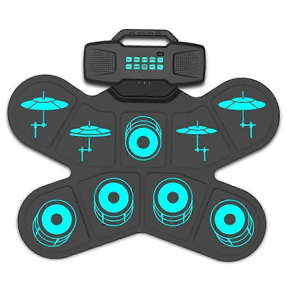 Electronic Drum Set Hand Roll Drum 9 Pads Dual Speaker Rechargeable Practice Pad Drum Kit With Drum