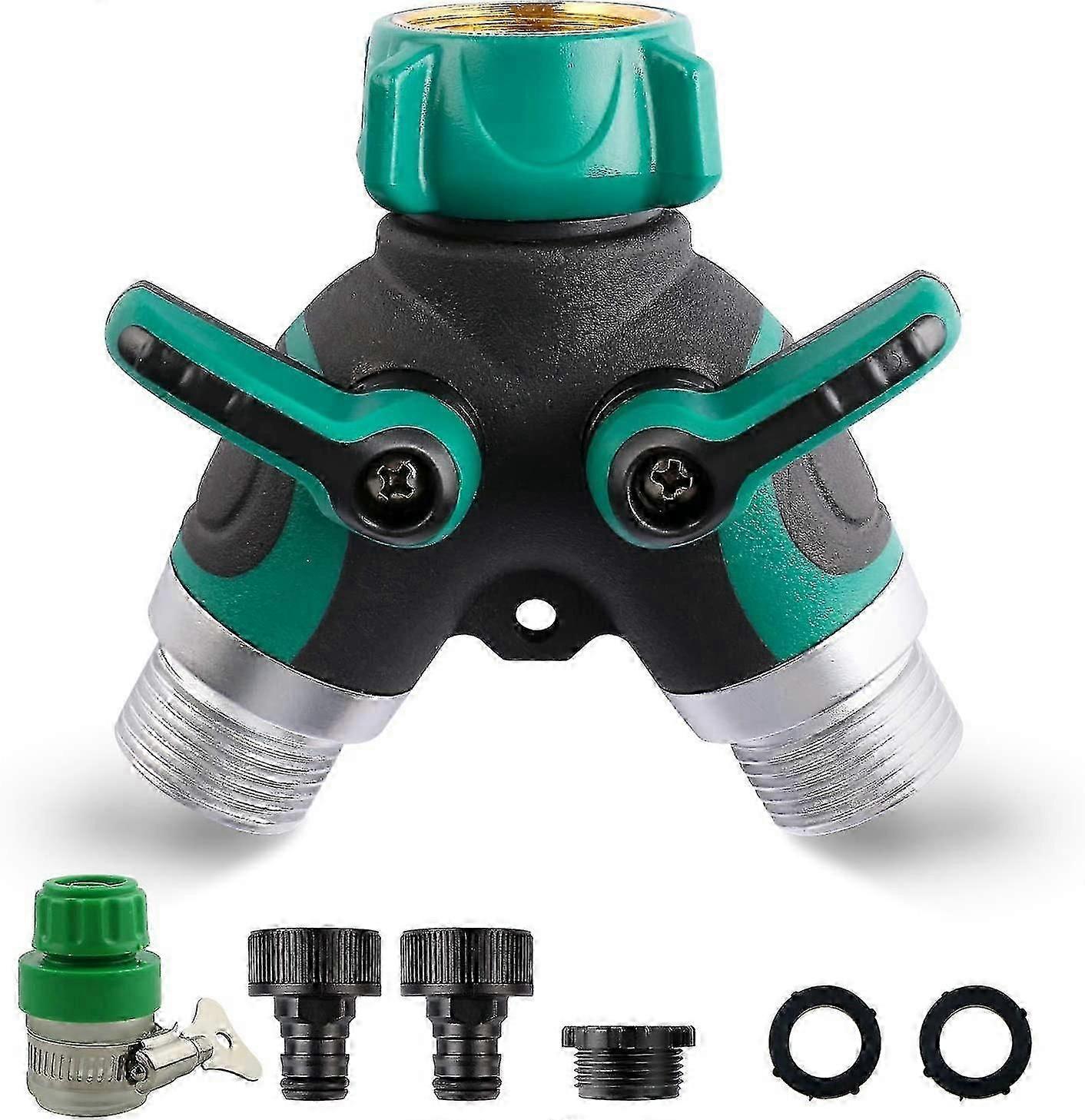 2 Way Hose Splitter, Garden 2 Way Hose Connector Water Taps 2 Way Distributor With Adjustable & Lockable Handle3/4"