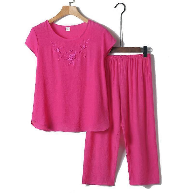 2PCS Mother Nightie Linen Cotton Home Clothes Plus Large Size XL-4XL Pajamas Sets Female Short Sleeve Summer Women Pijama