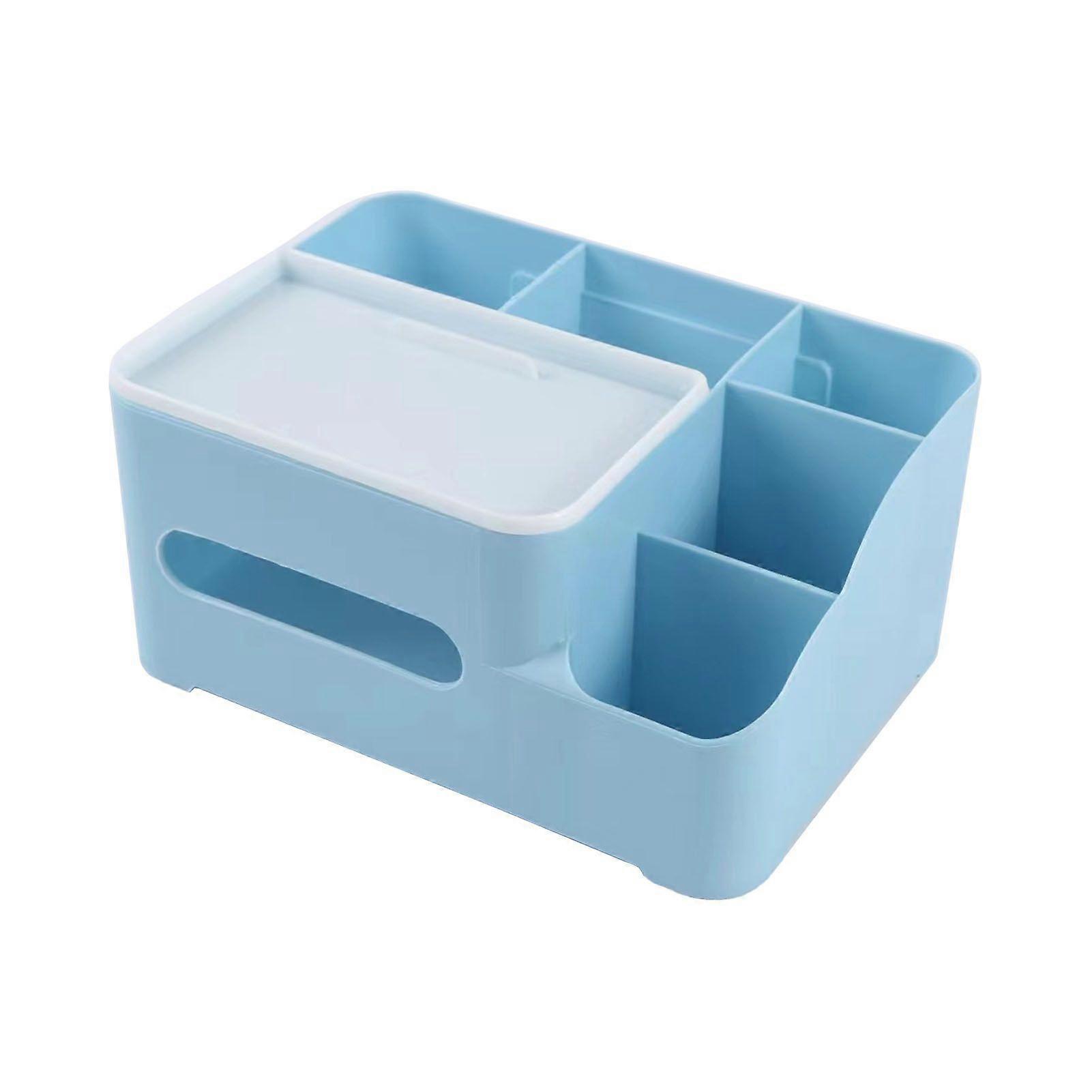 Multifunctional Tissue Box Holder Rectangular Tissue Holder Case with Remote Control Storage for Living Room Sky Blue