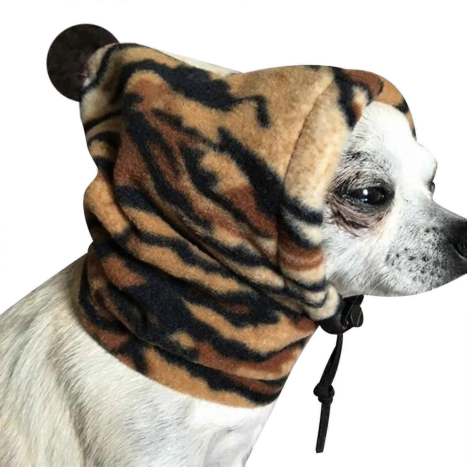 Dog Warm Hat Solid Color Pet Hat with Small Pompom Dog Hat with Drawstring Adjustment Winter Leopard Print Pet Headgear Leopard print L