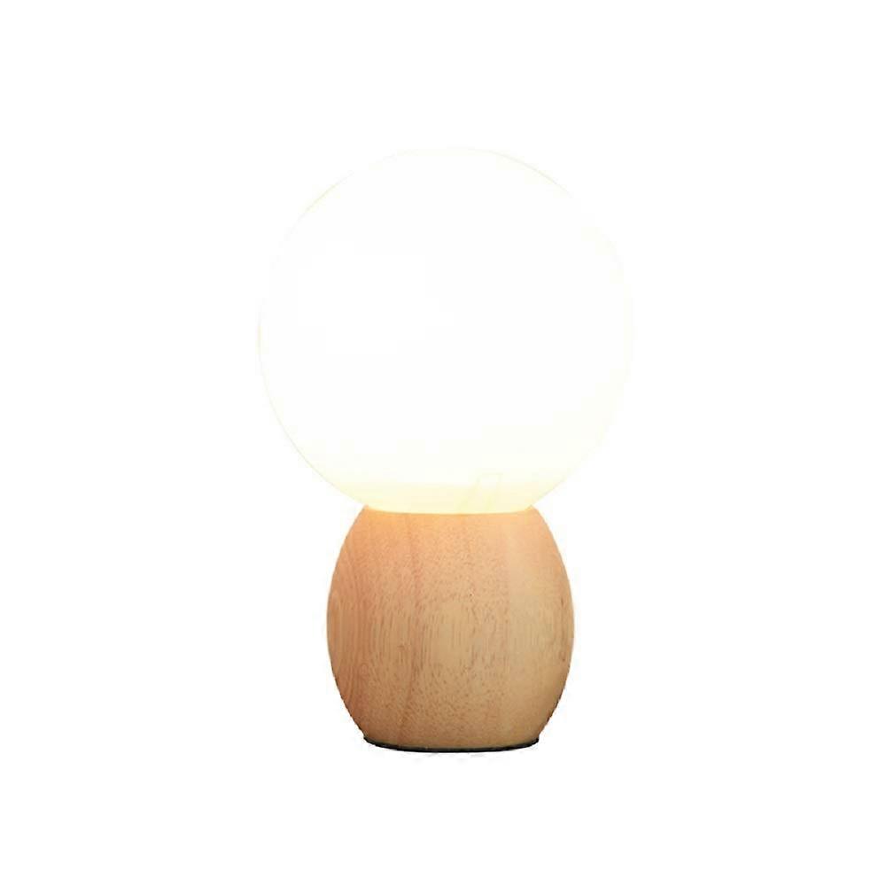 Modern White Glass Spherical Nightstand Lamp, 1 Head, Wood Base for Reading and Book Light