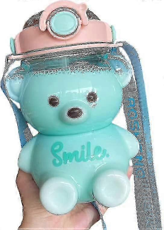 زجاجة مياه Bear مع قش ، إبريق ماء مقاوم للتسرب Kawaii مع حزام كتف قابل للتعديل للسفر في التخييم