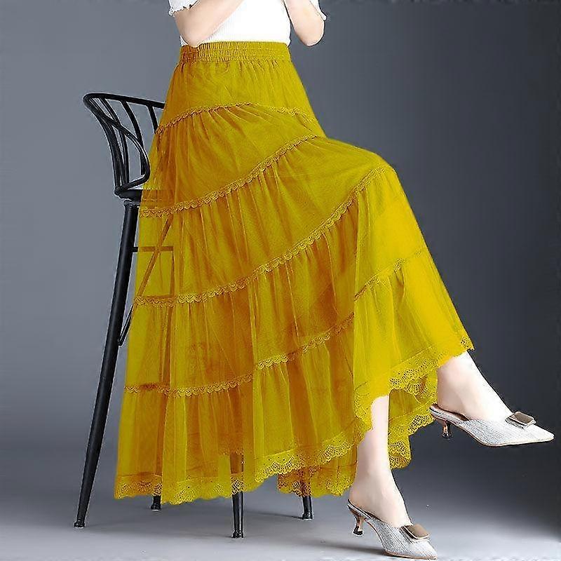 Spring and Summer Mesh Skirt Fashion High Waist Slimming A-line Fairy Large Pleated Skirt