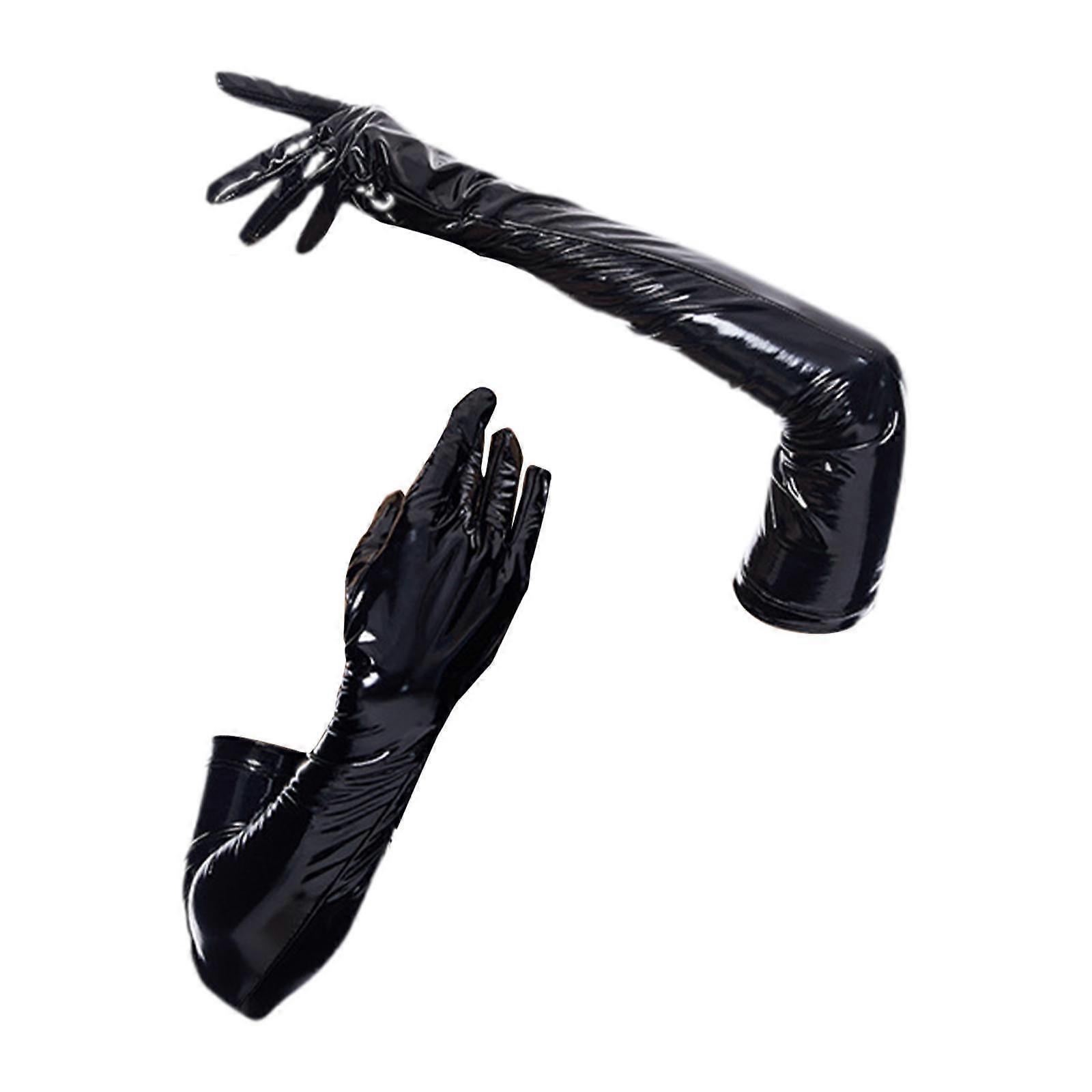 Lackläder Handskar Armbåge Långa Handskar Glänsande Full Finger för Kvinna Vantar För