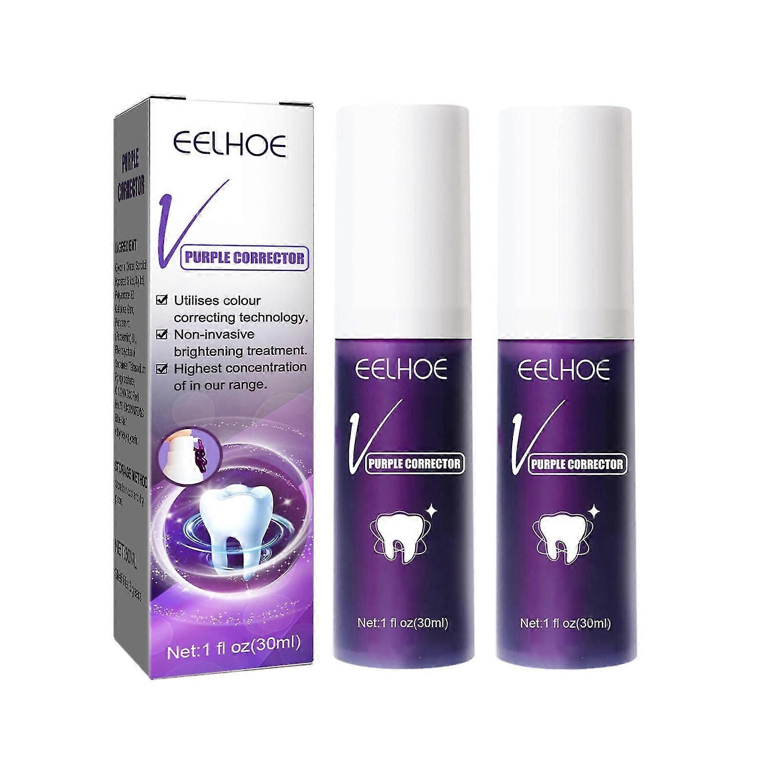 - 2pack Purple Toothpaste,teeth Whitening Toothpaste,whitening Color Corrector ,foam Toothpaste,tooth Color Corrector,teeth Whitening Foam, Pur