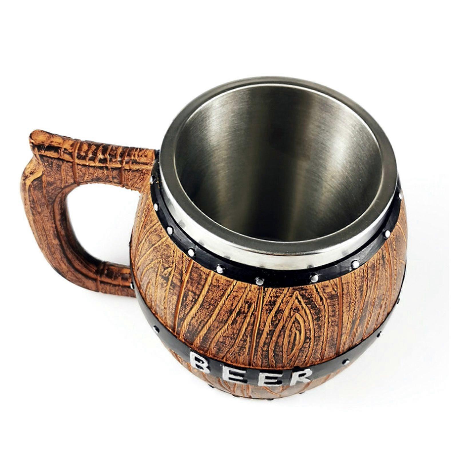 Baril en bois en acier inoxydable Mug à bière Grande capacité Baril de bière Vintage Bar Beer Mug (550ml)