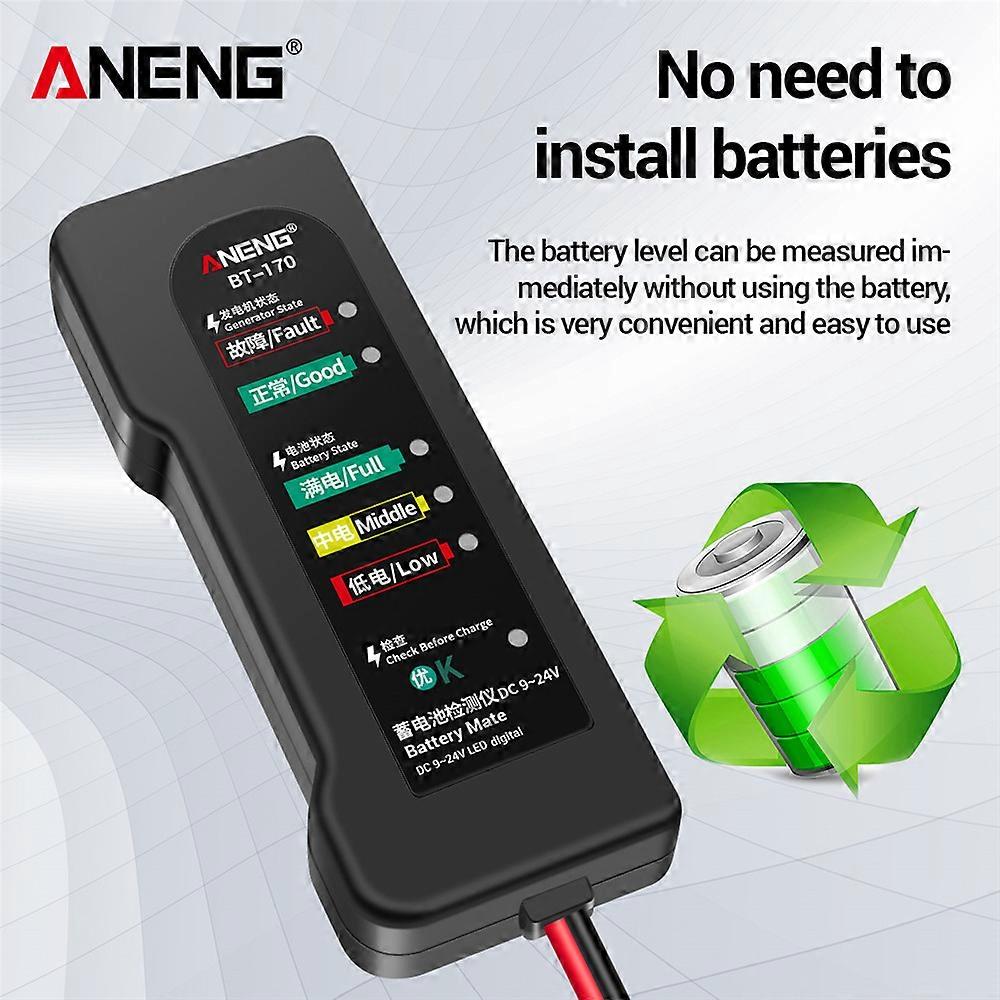 ANENG BT170 Portable 12V Car Battery Tester DC 9-24V Battery Testing Tool with LED Indicator Fault Analyzer Overload Test for Automobile Motorcycle