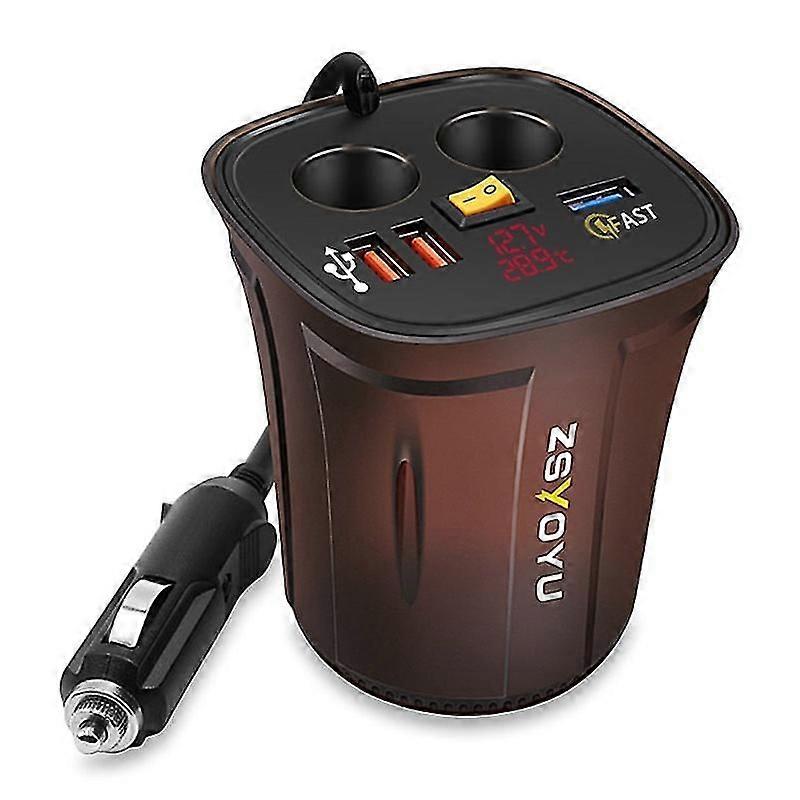 Zsyoyu 3-port Qc 3.0 Fast Car Charger With Digital Display Cigarette Lighter Adapter Light