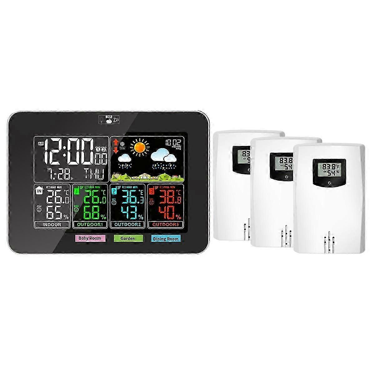 Weather Stations Indoor Outdoor Temperature Humidity VA Color Display Weather Forecast Barometric Pressure Alarm Clocks