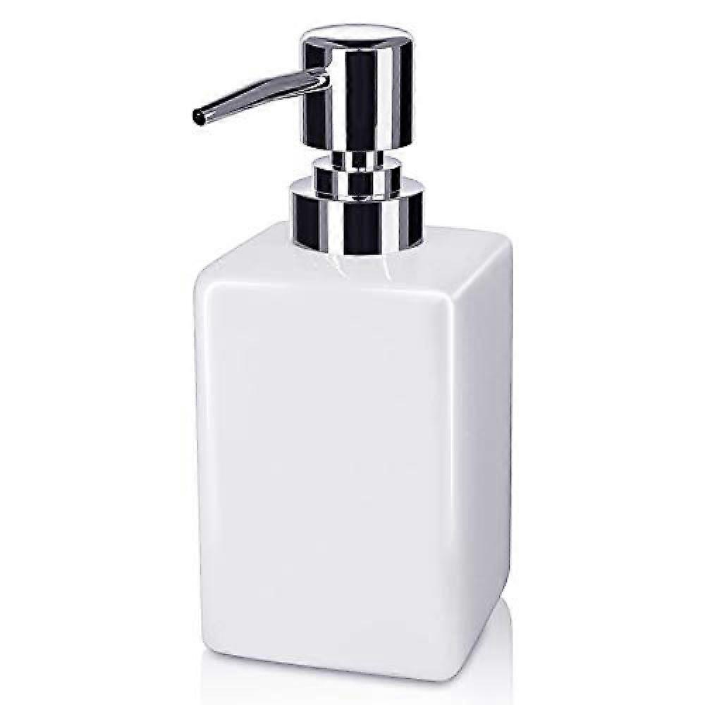 Refillable Soap Dispenser, Versatile Usage White Ceramic Liquid Soap Pump Bottle with Rust Proof Pump for Kitchen (320ml)