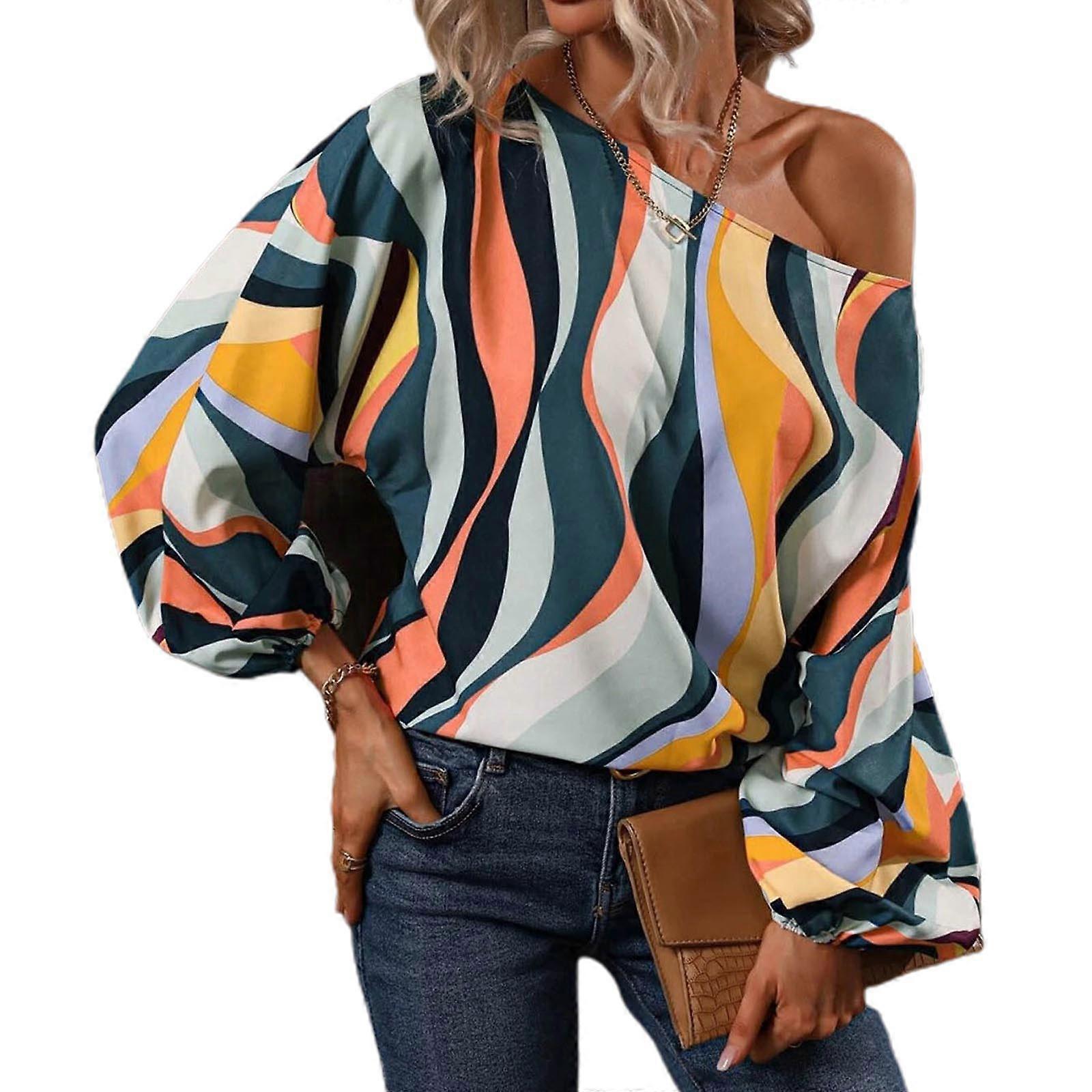 Womens Elegant Lantern Puff Long Sleeve Off One Shoulder Tops