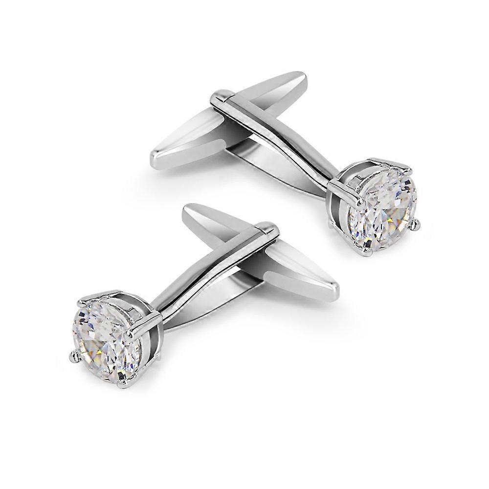 Elegant White Crystal Diamond Color Cufflinks for Weddings, Formal Events, and Parties, Classic Style, Silver Finish