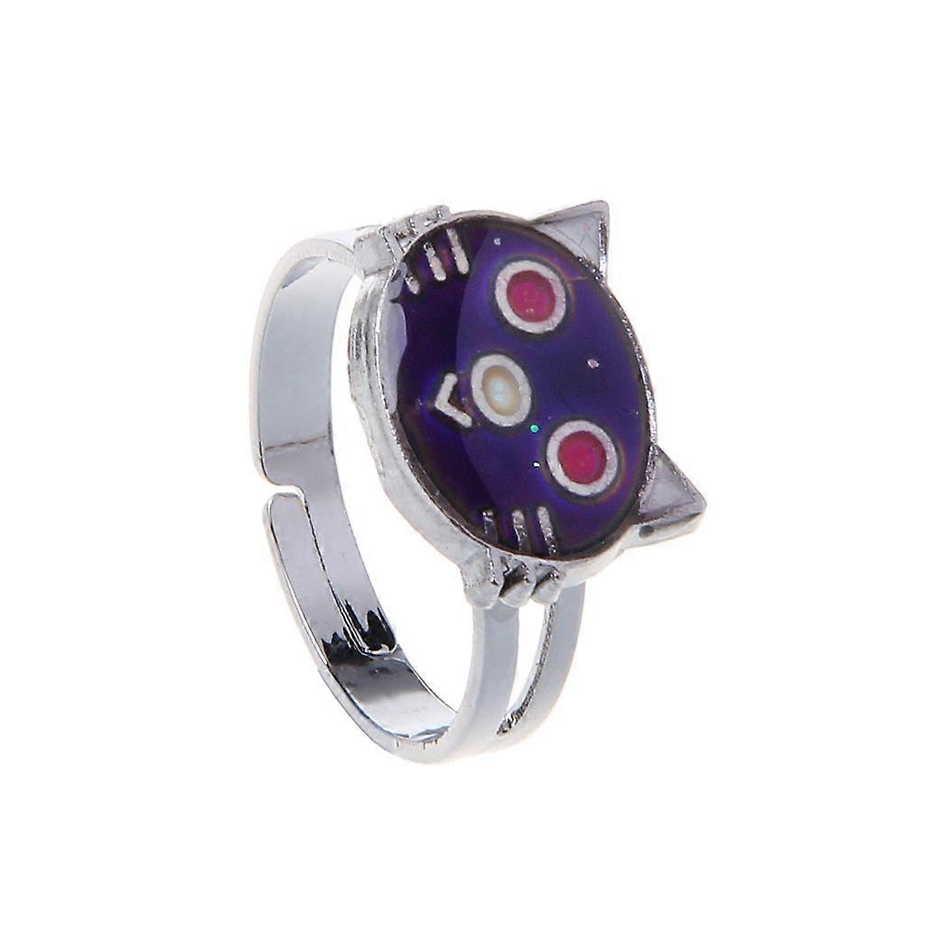 Cute Kitten for Cat Mood Ring Temperature Emotion Feeling Rings Adjustable for W