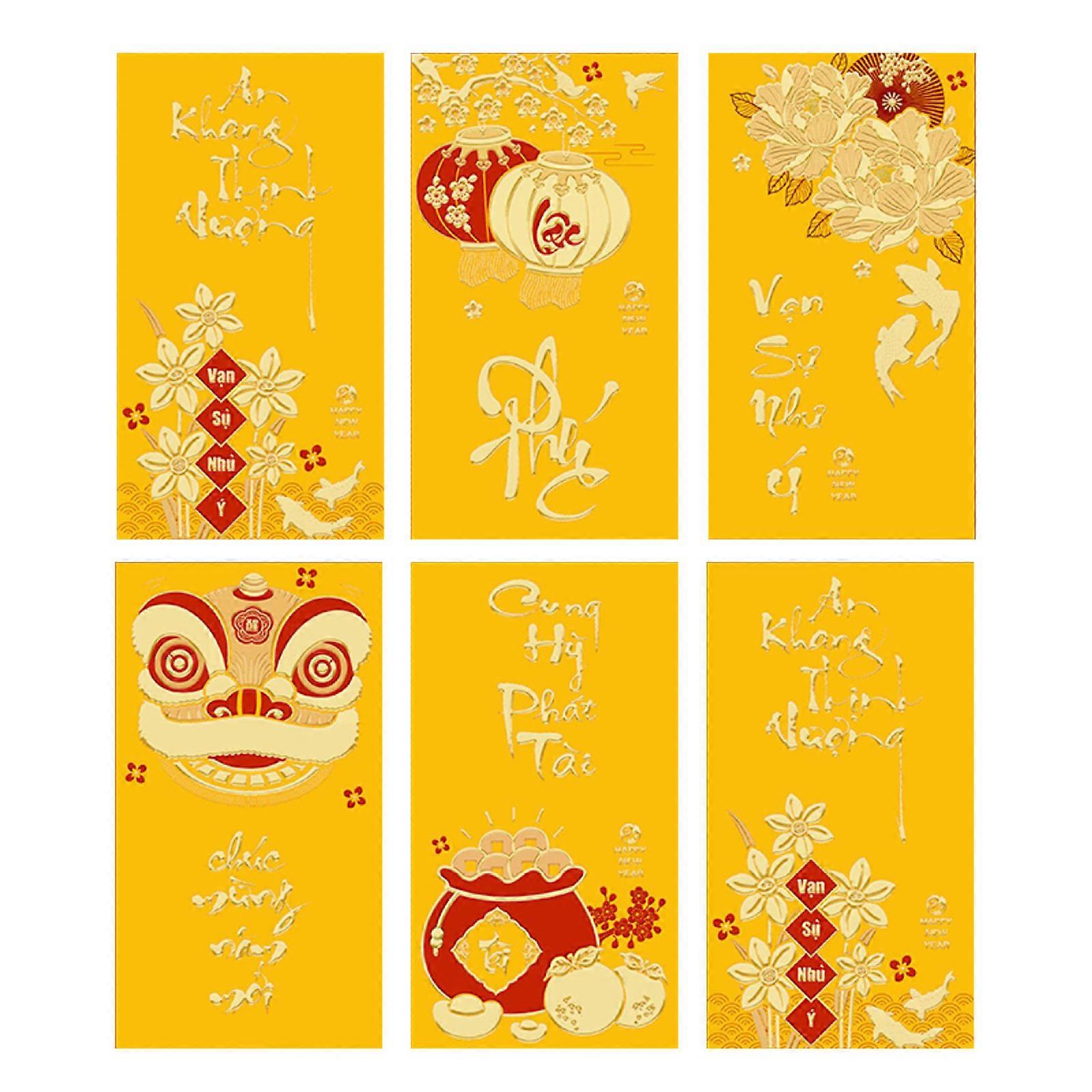 6 Pieces Festival Redness Packets for Spring Festival 2025 Year Of The Snake Money Envelopes Stylish Paper Hongbao