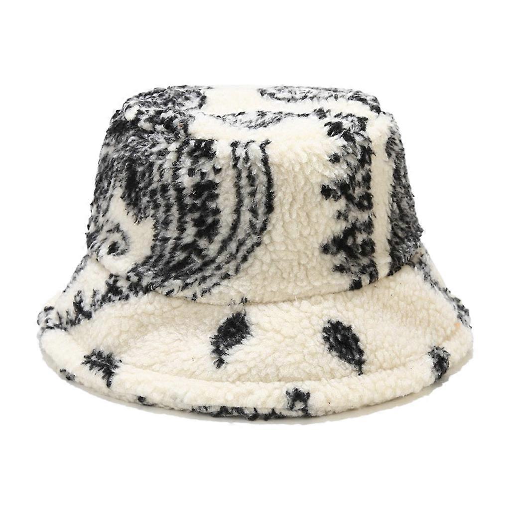 Graffiti Lamb Wool Plush Hats Vintage Wide Brims Caps All-match Fall Winter Plush Hat Warm Plush Casual Hat for Lovers White