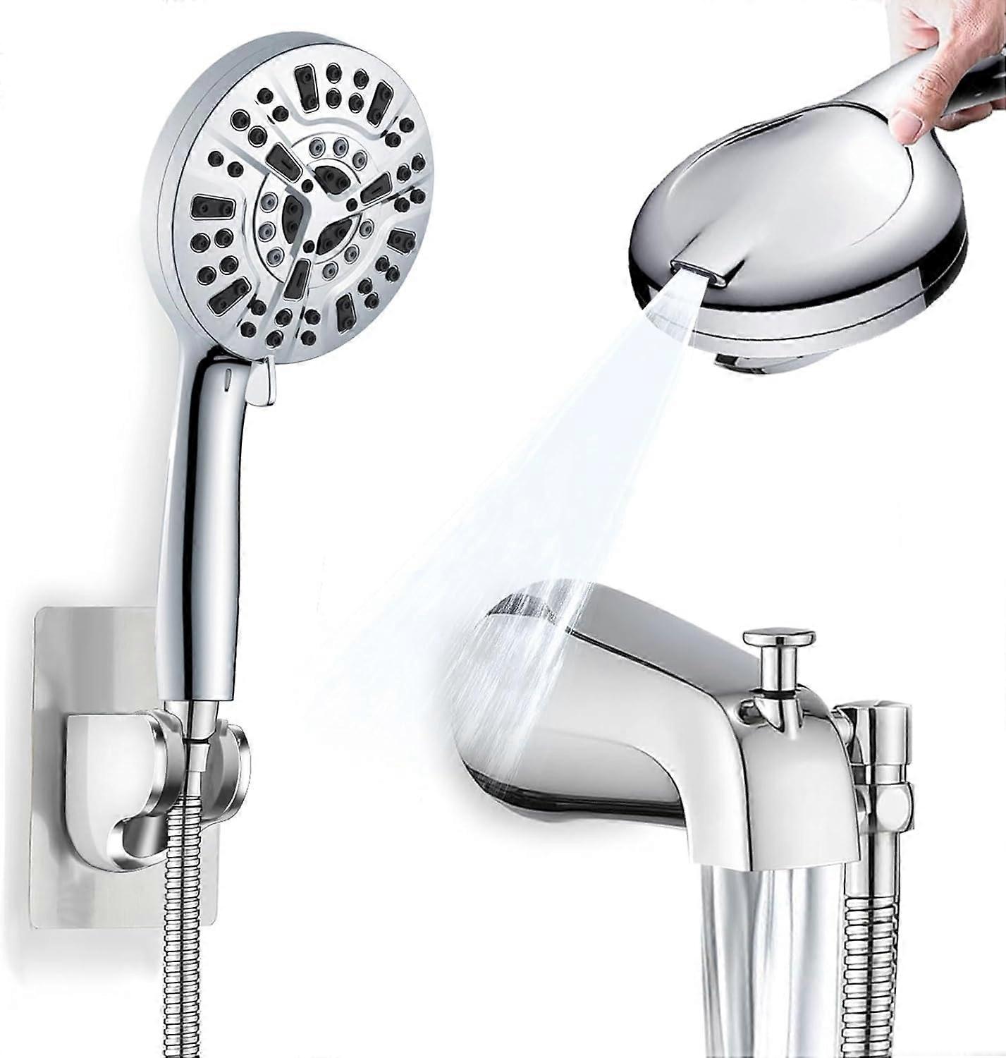 Metal Tub Spout with Diverter and Integrated Shower Hose Connection, Chrome Slip-On Spout with 10-Setting Handheld Shower Head
