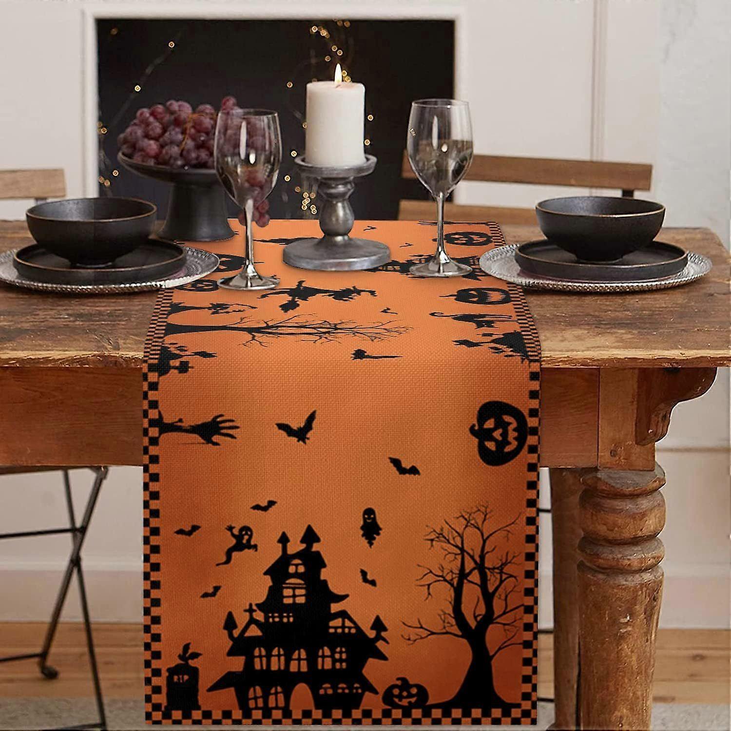 Halloween table runner pumpkin castle print home dining table decoration tablecloth