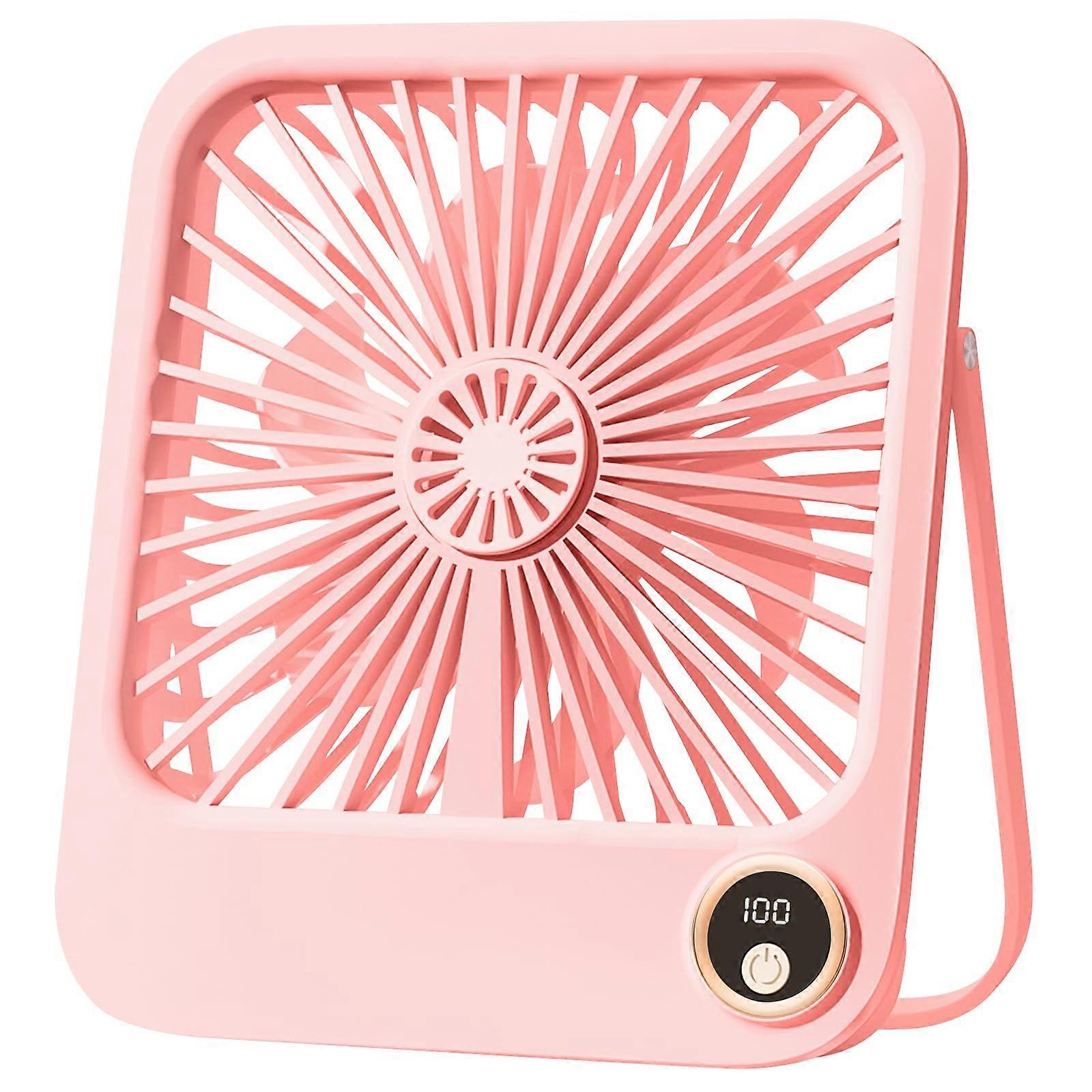 Mini USB Desk Fan - Small Table Fan with 5 Speeds, 180° Rotation, Rechargeable Battery, Quiet Operation, Pink Color
