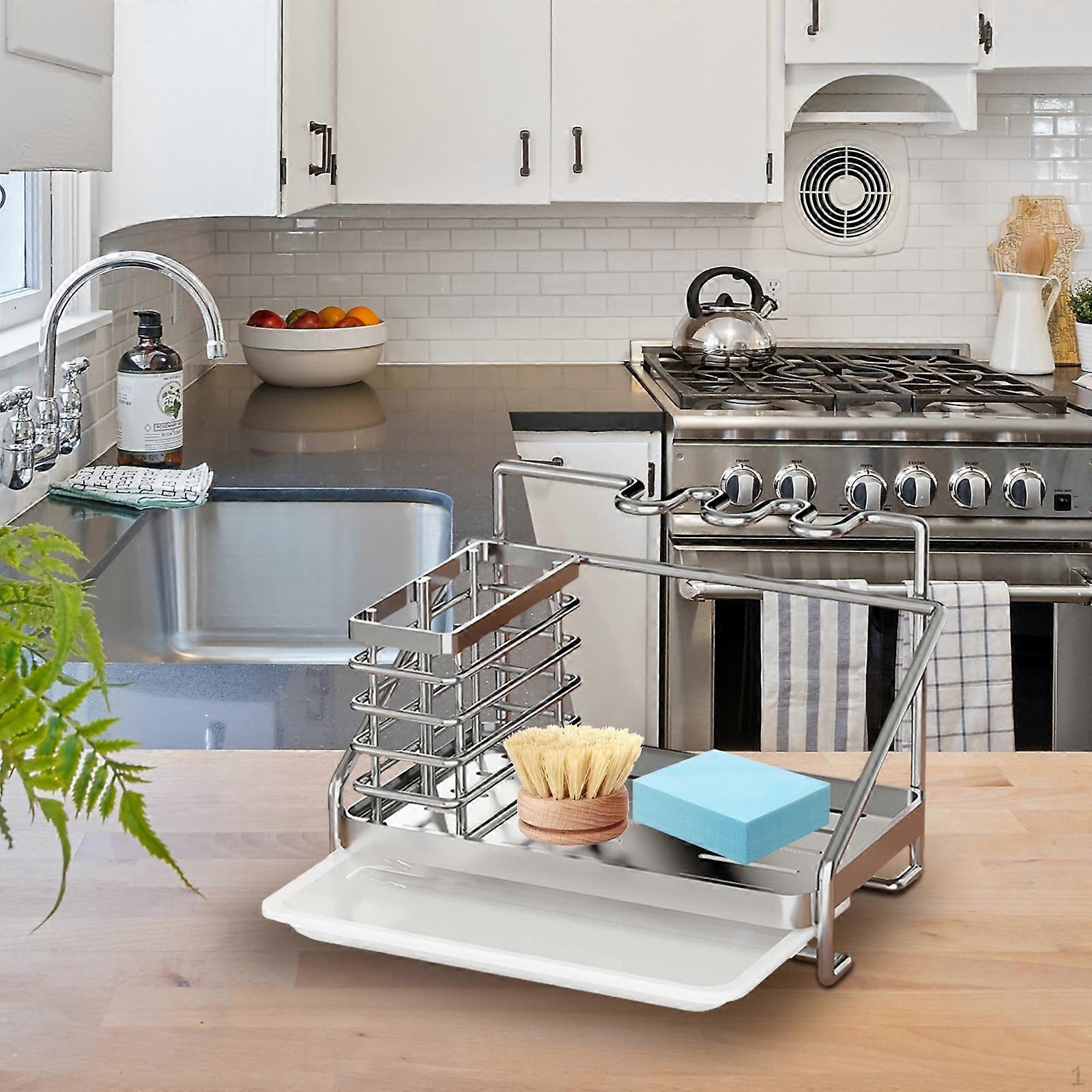 Kitchen Sink Sponge Holder Brush Drying Shelf for Soap Dispenser Organizer