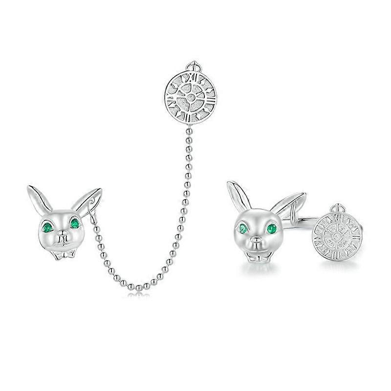 Sterling Silver Rabbit Clock Stud Earrings Ring Set ZHS314