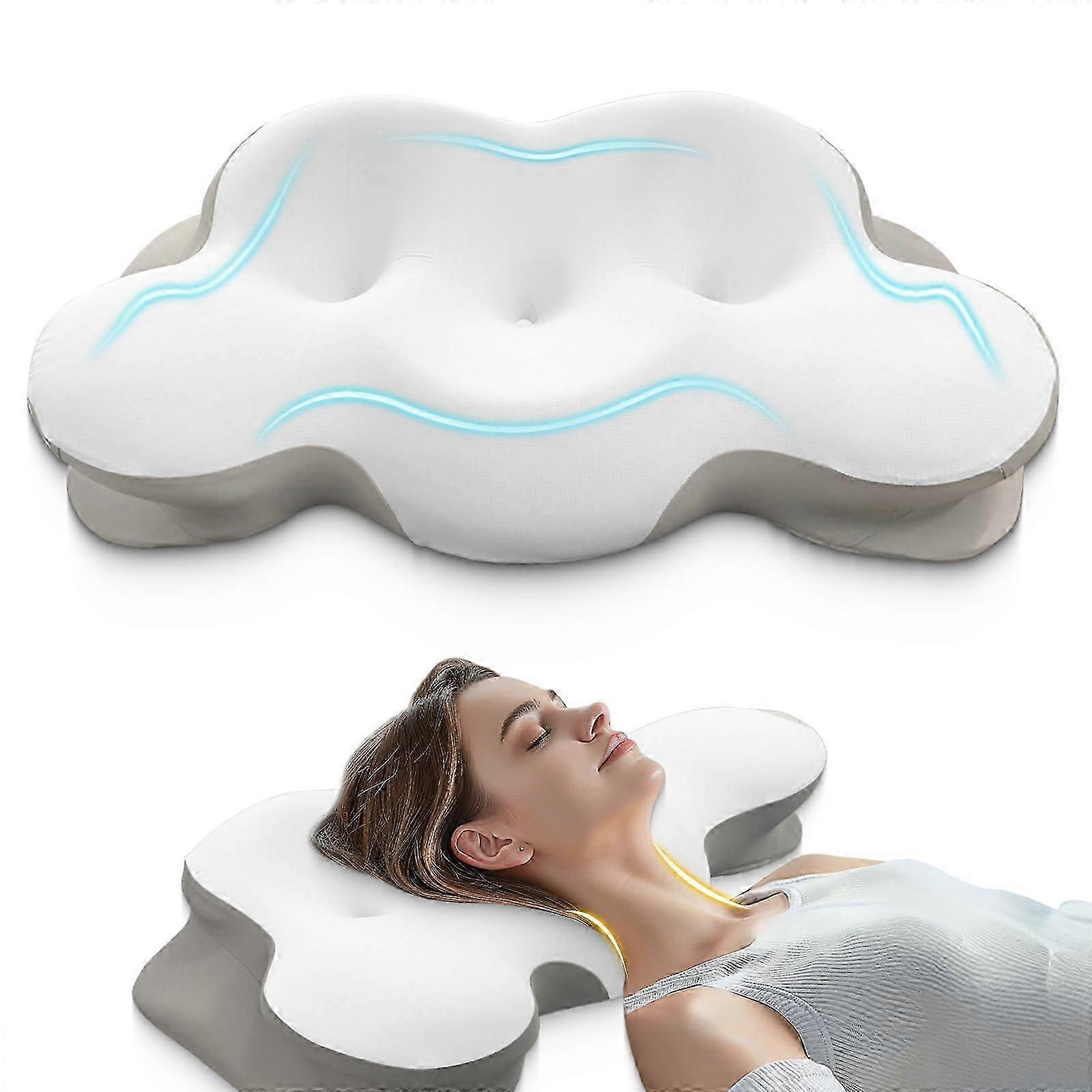 Ergonomic Memory Foam Pillow for Neck Pain Relief Side Sleeper Light White