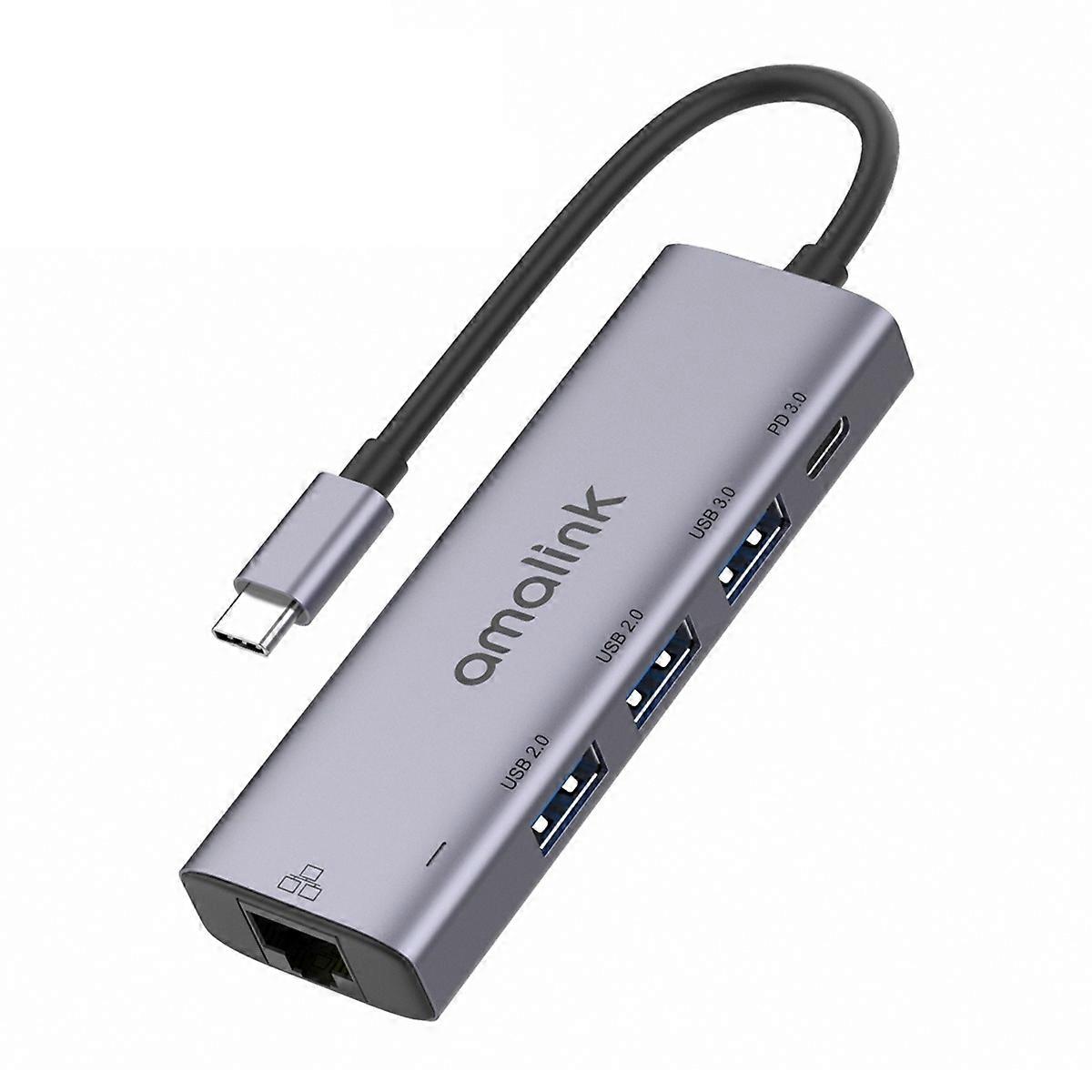 Type-C to RJ45 + 3 Ports USB + PD 3.0 Multi-function HUB