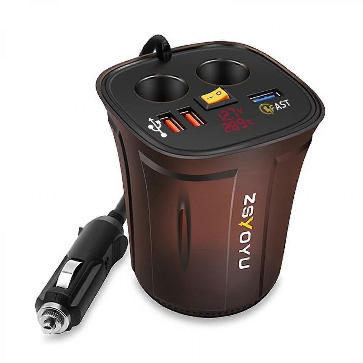 Universal Car QO3.0 Three Port USB Charger Power Outlet Adapter with LED Digital Voltmeter and Thermometer