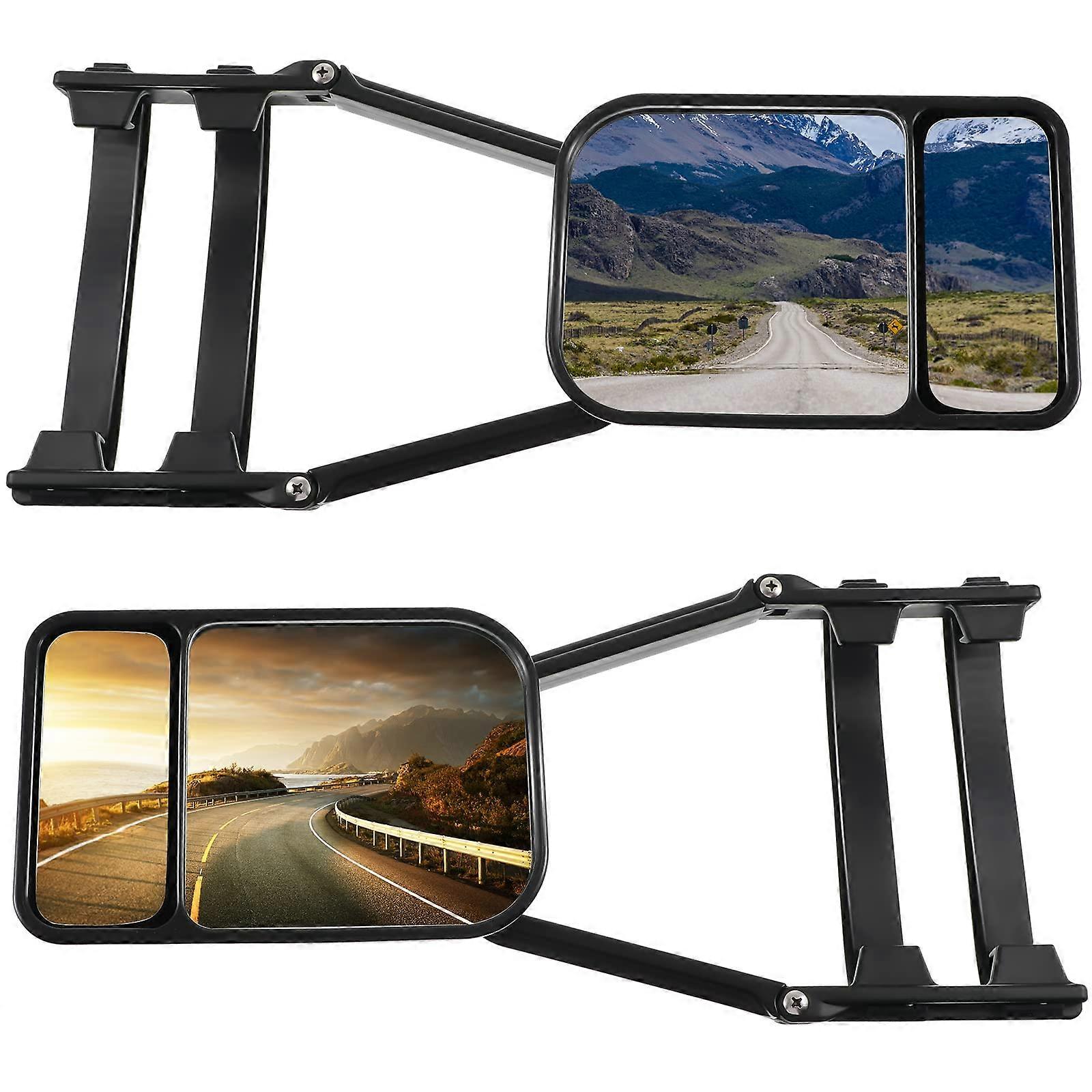 Black Car Towing Mirror Clip-On Side Extension 360 Degree Rotation Adjustable Dual View Tow Mirrors for Truck Auto Caravan (2 Pcs)