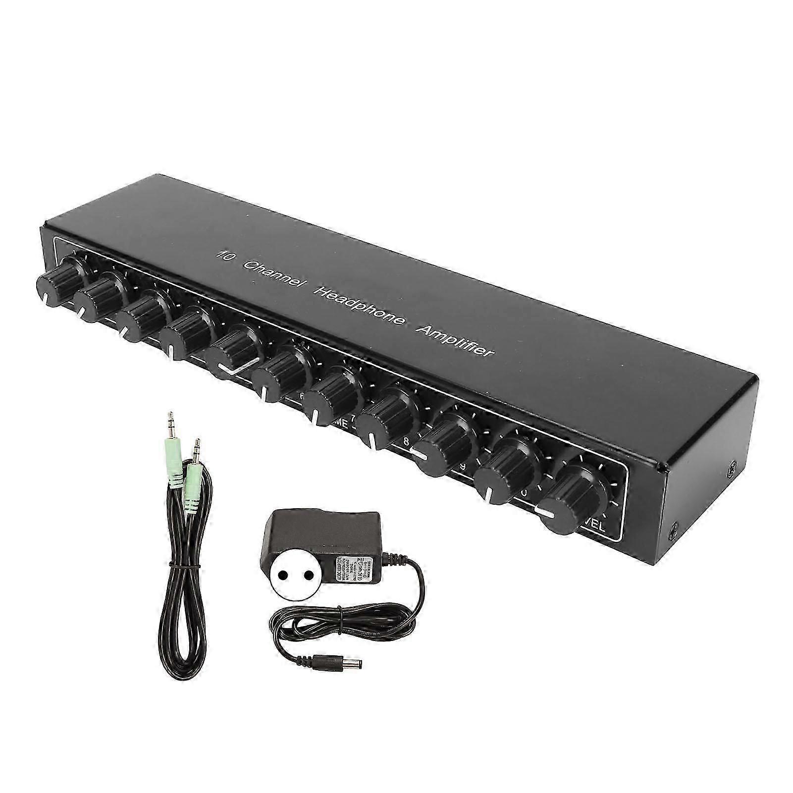 Stereo Headphone Amplifier 1 in 10 Out Portable 10 Channel Headphone Amplifier 100?240V EU Plug