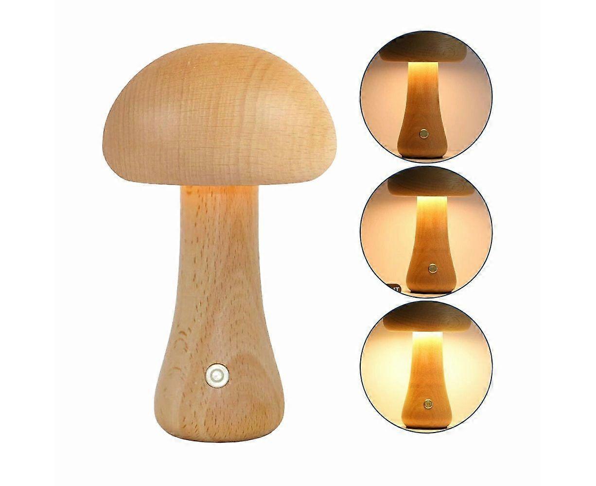 Stylish Cordless Wooden Mushroom Lamp - Touch Dimmable, Rechargeable Night Light for Cozy Home Decor