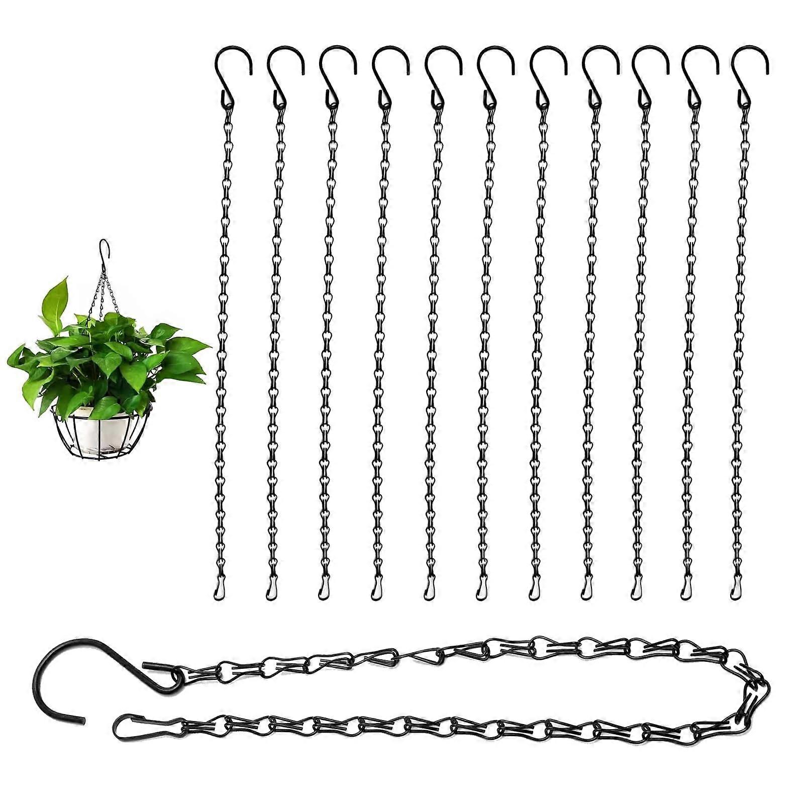 Hanging Basket Chains Pack of 12, 50 cm Black Metal Flower Pot Chains with Hook Clips for Planters and Lanterns