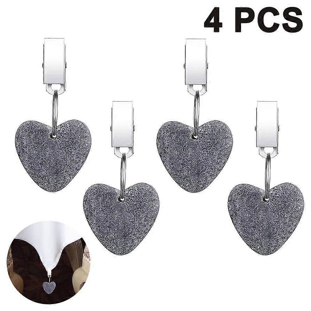 4 Pcs Grey Heart-Shaped Tablecloth Weights For Outdoor Tables With Stainless Steel Clips To Secure The Tablecloth