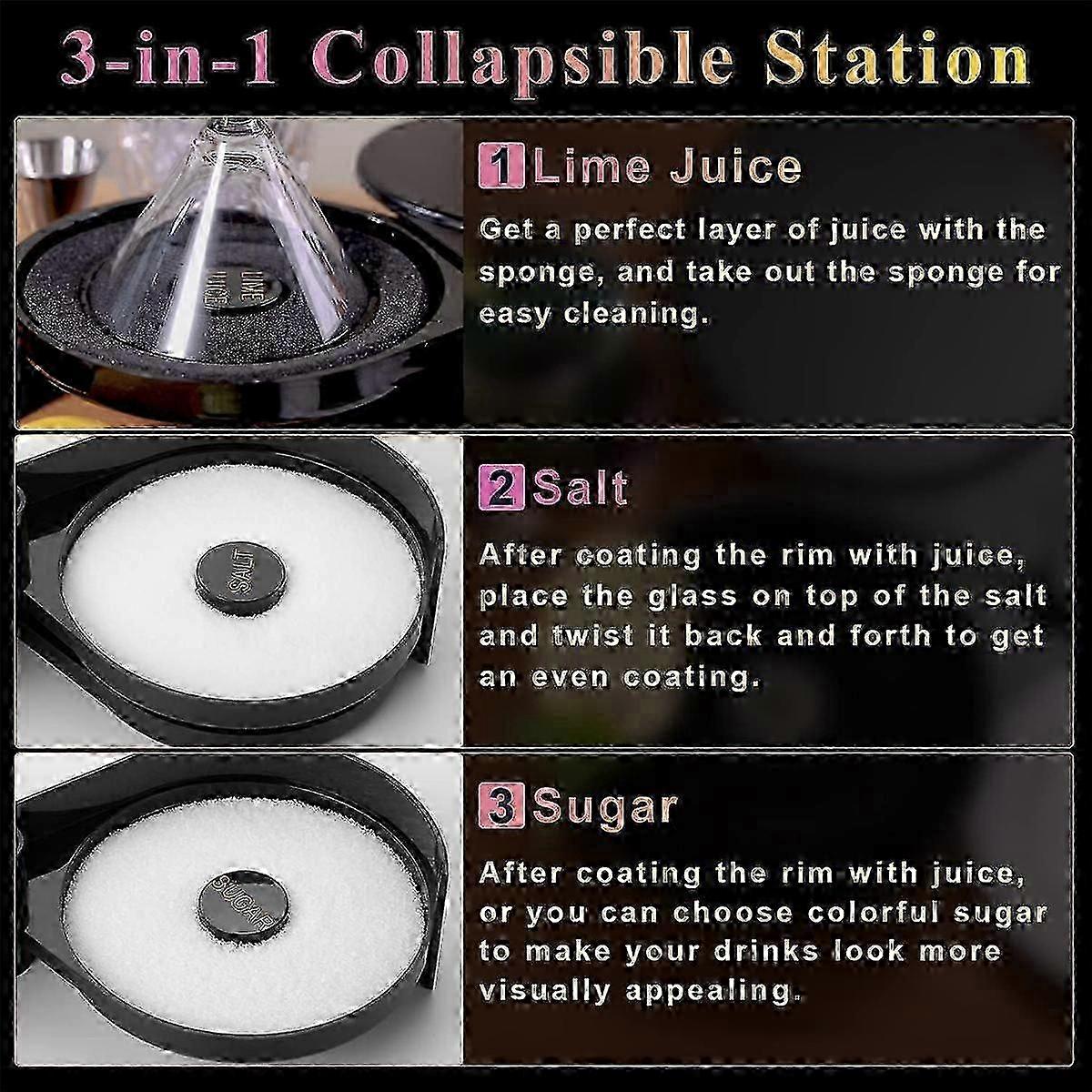 Salt Rimmer Set with Three Sponges, 3-Tier Glass Rimmer Dish Suitable for Cocktail Use, Ideal for Various Drinks