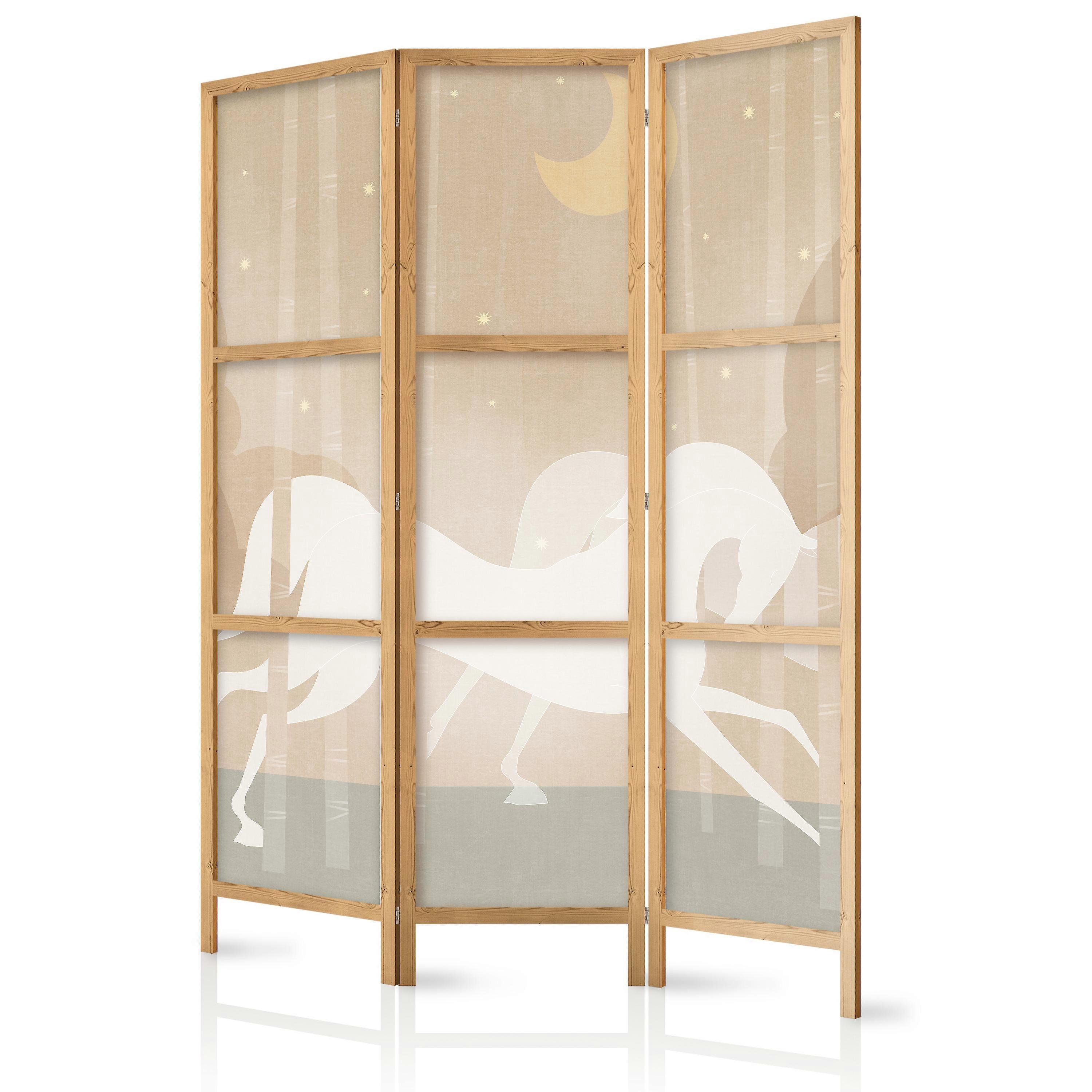 Japanese Screen - Moonlit Horses - Horses galloping between trees at night