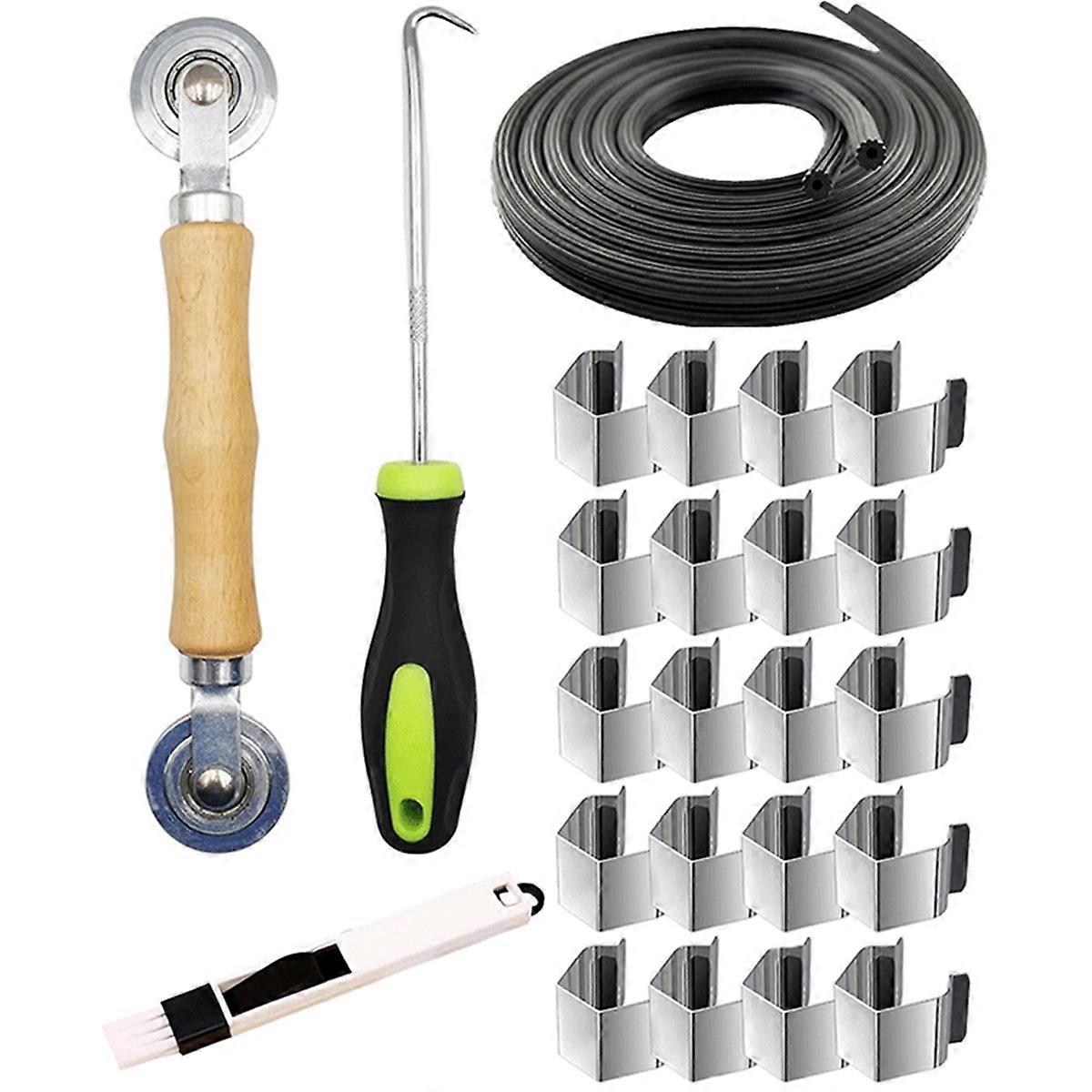 Screen Door Tool Kit - 20 Pieces Screen Installer Clips with Screen Rolling Tool Screen Repair of K