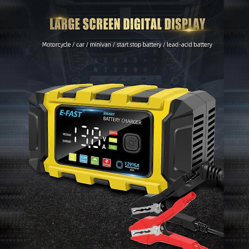 E-FAST Car Battery Chargers 12V/6A Full Automatic Battery Chargers Maintainer Portable Trickle Chargers Battery Desulfator for Car Motorcycle Leadaci