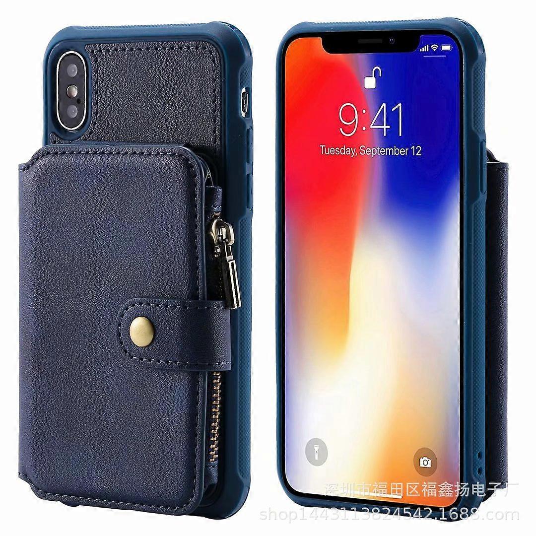 Case For Iphone 13 Pro Max Blue Multi-function Card Holder Zipper Anti-fall Slot Wallet