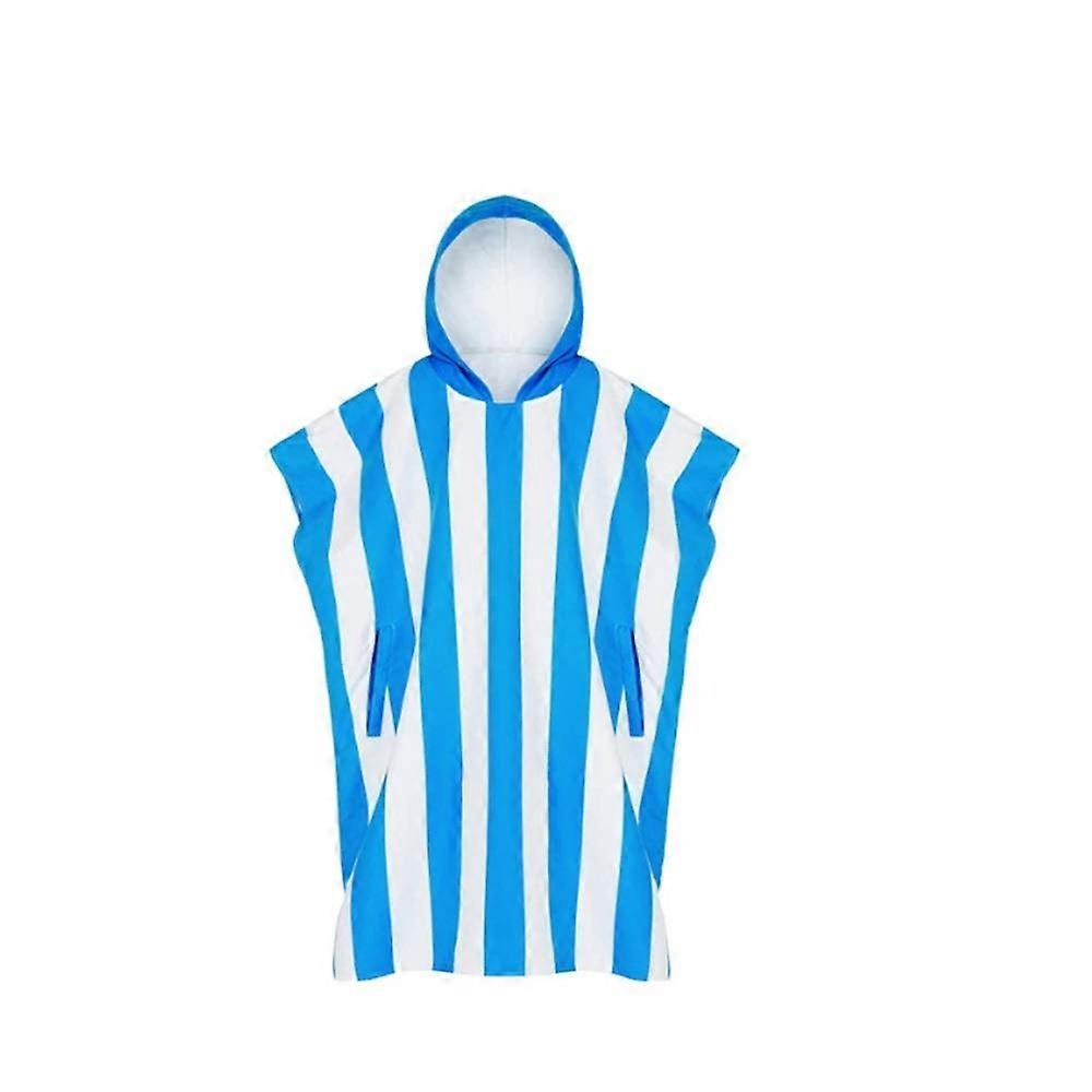 Wrap Towel Poncho Striped Beach Bathrobe Quick Drying Blue One Size